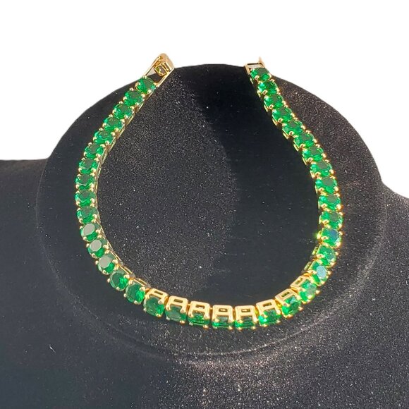 Mens 1ct Green Emerald 14K Gold Gemstone Tennis Bracelet Silver Jewelry 8